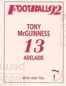 1992 Select AFL Stickers #13 Tony McGuinness Back